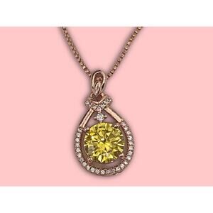 Sterling Silver 18k Rose Gold Plated Necklace with Yellow Zirconia Stone